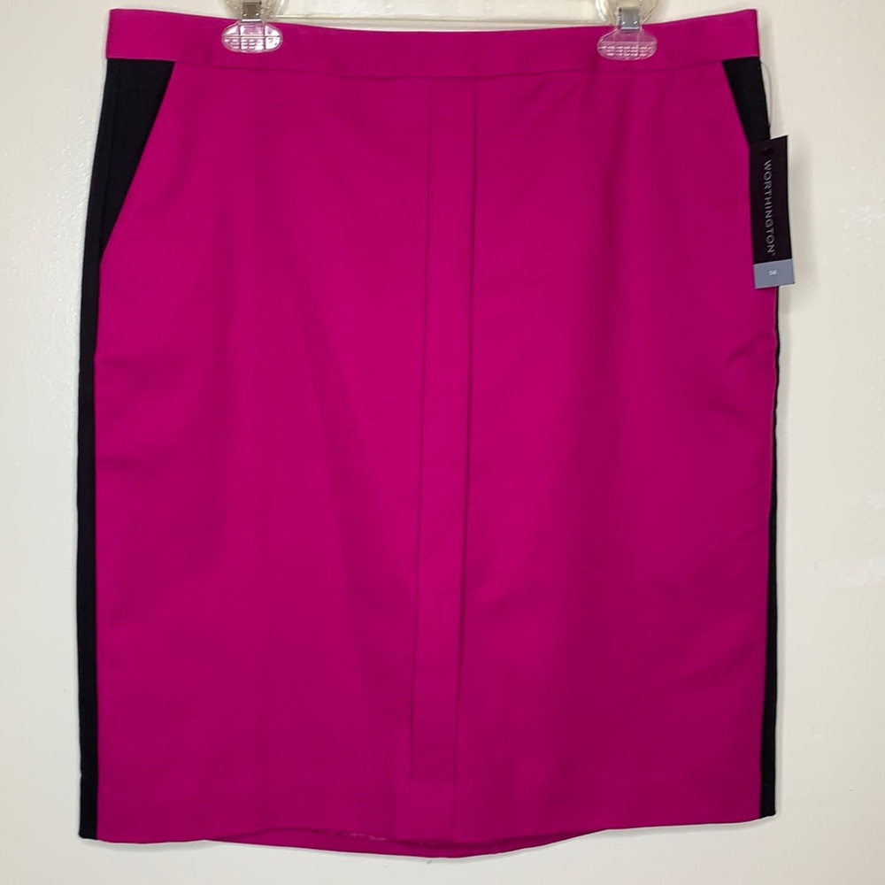 WORTHINGTON Pencil Skirt Magenta & Black Dopamine Dressing Color Block NWT 14